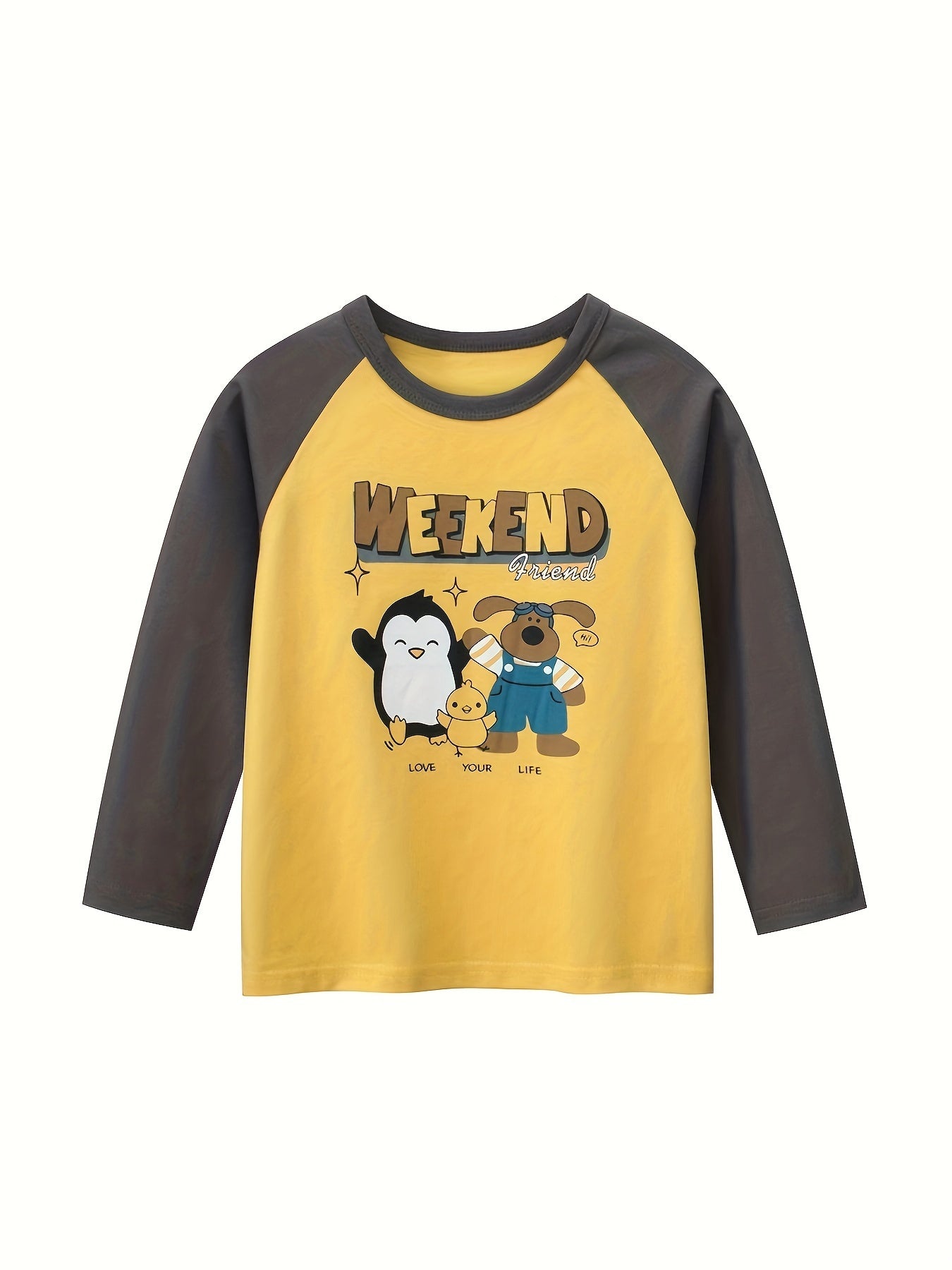 Kids' Long Sleeve Cotton T-Shirts Set for Boys with Cartoon Graphics in Yellow Green Blue Orange for Spring Fall Casual Wear