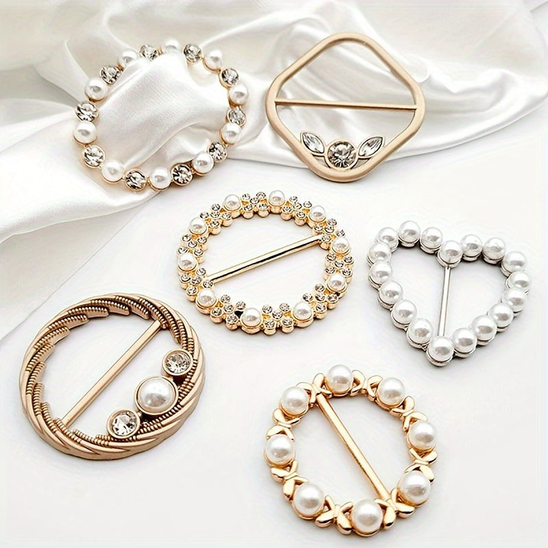 Set of 6 Rhinestone Faux Pearl Geometric Buttons for Sewing and Crafts