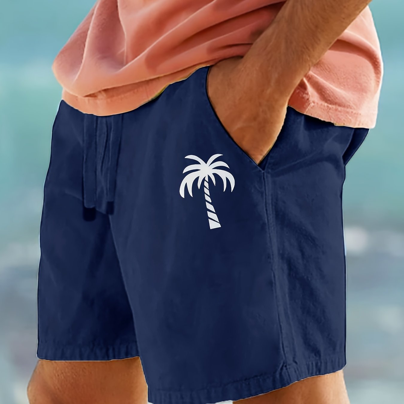 Men's Cotton Beach Shorts with Drawstring Print Casual Summer Lightweight