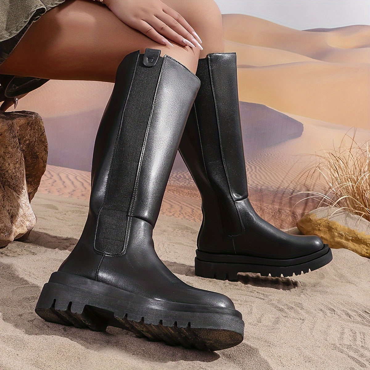 Women's Faux Leather Over-the-Knee Chelsea Boots Casual All-Season