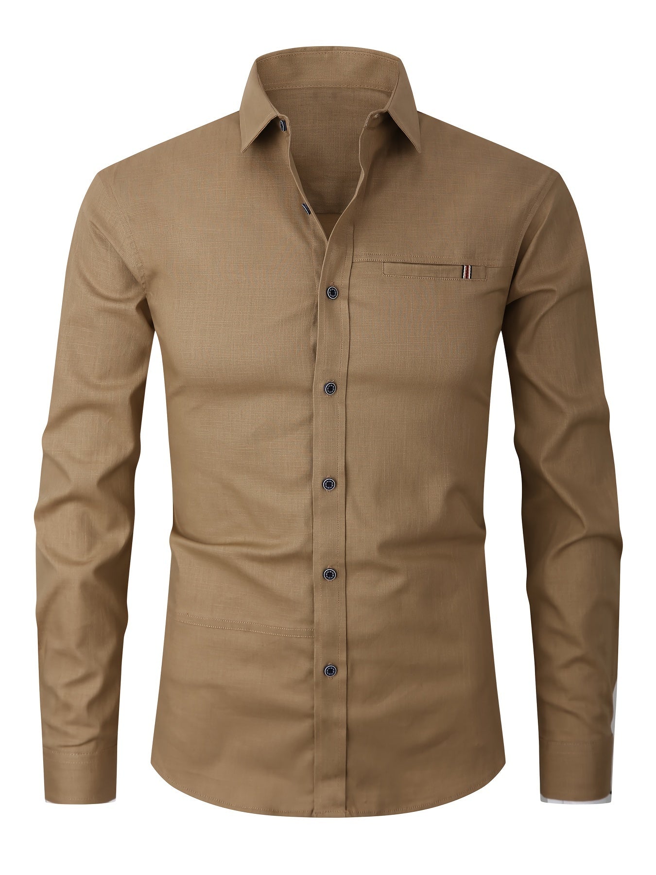 Men's Cotton Solid Long Sleeve Button Up Shirt for Casual Outdoor Wear