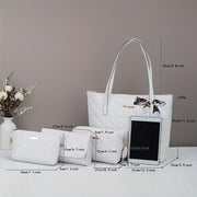 Lightweight Faux Leather Four-Piece Handbag Set with Rhombus Grid Design for Daily Use