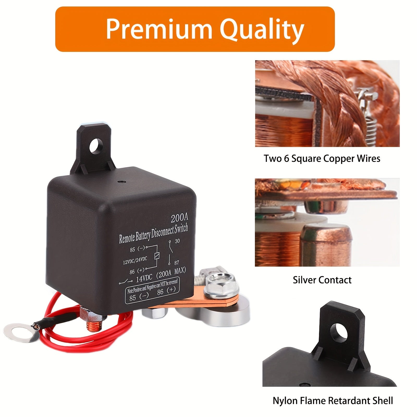 12V DC Battery Disconnect Switch for Cars Trucks Black Negative Wire 200A