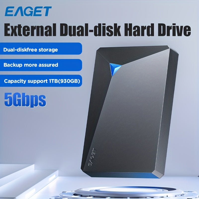 1TB External Portable Hard Drive USB 3.0 Dual Disk Storage Device