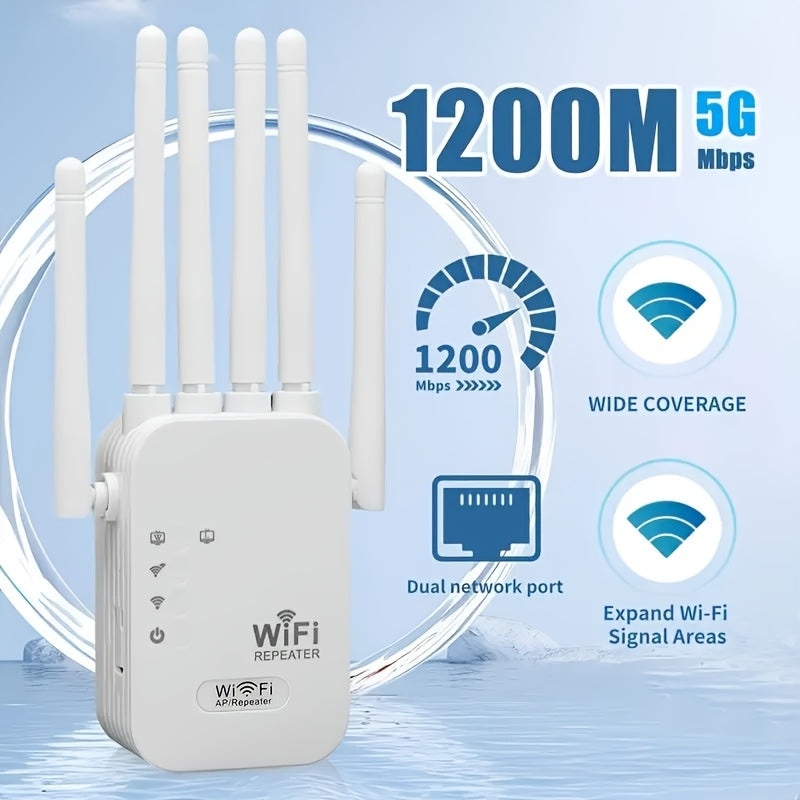 Wi-Fi 6 Signal Booster 1200Mbps with 6 Antennas Ethernet Port European Plug