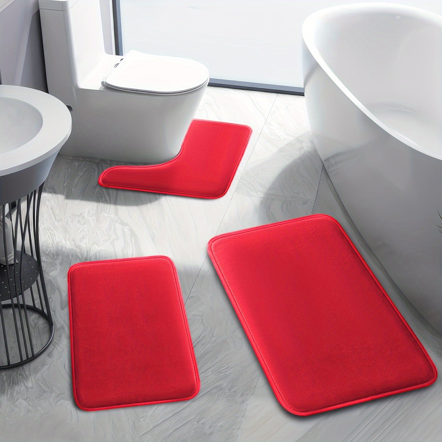 Set of 3 Memory Foam Bath Mats Non-Slip U-Shaped Toilet Cover Bathroom Decor