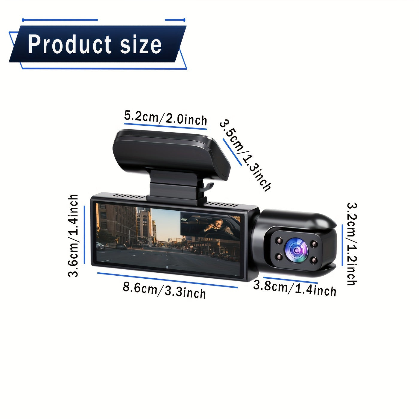 Full HD 1080P Dual-Camera Dash Cam with Night Vision Loop Recording G-Sensor and 64GB Memory Card