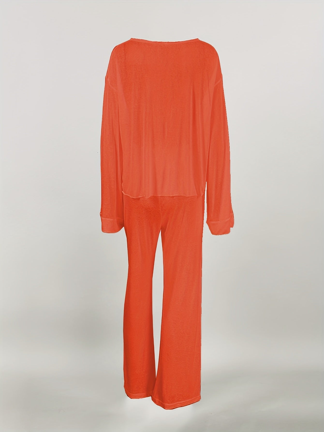 Women's Micro-Permeable Knit Loungewear Set with Crew Neck and Long Sleeves