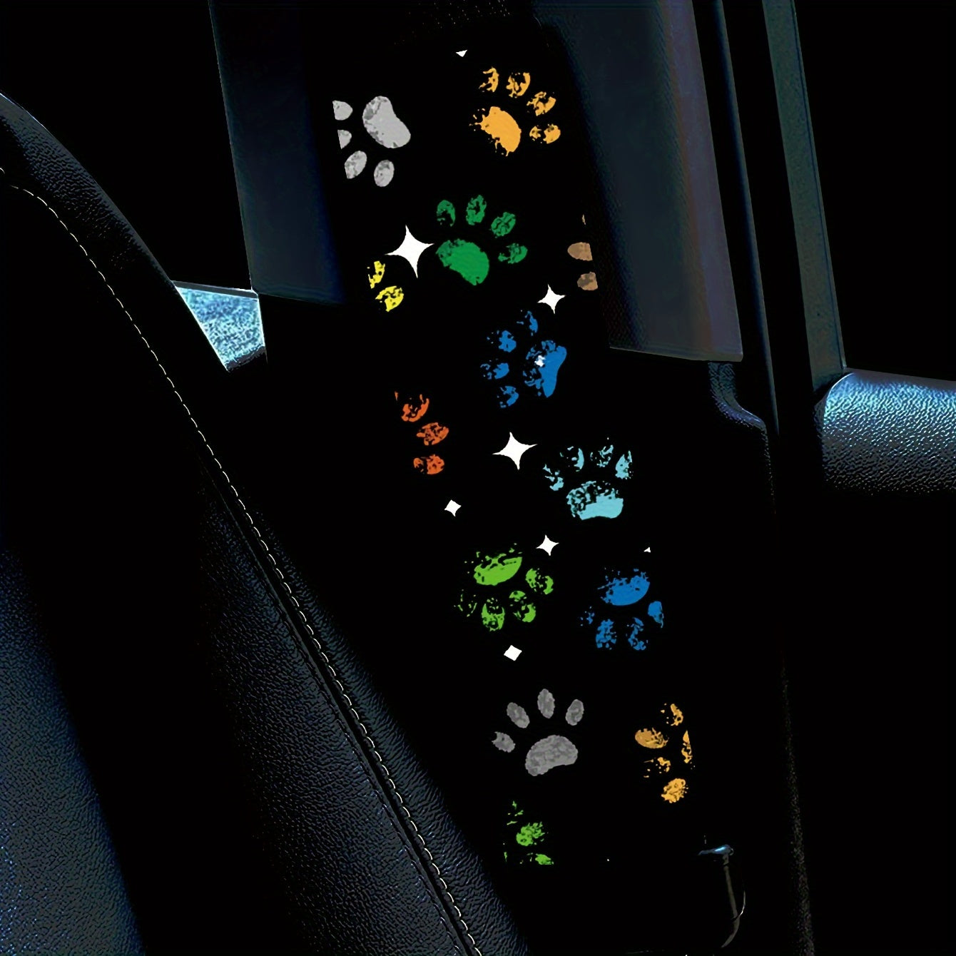 Universal Car Seat Belt Cover Colorful Paw Print Stars Travel Shoulder Pad