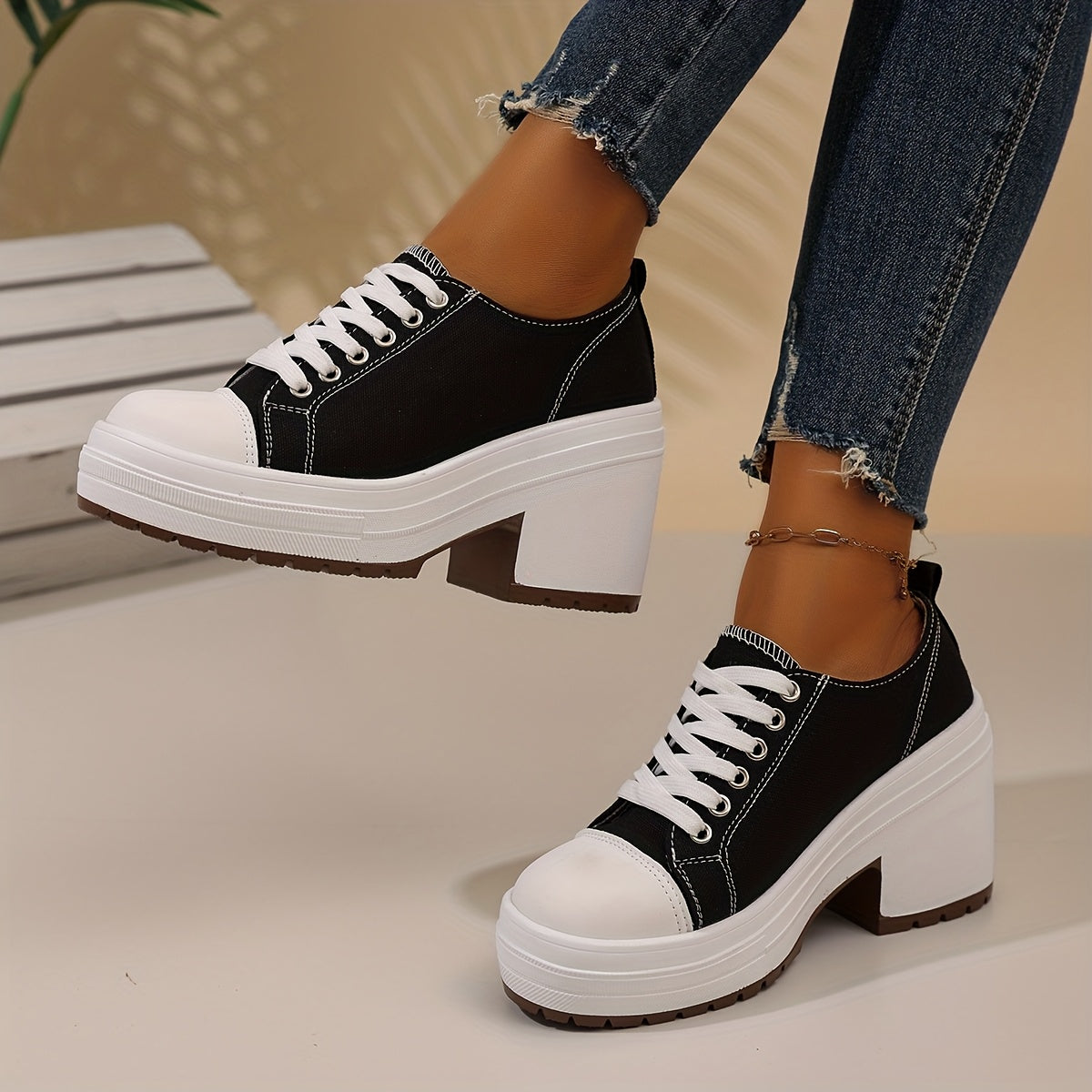 Women's Chunky Platform Shoes White Orange Colorblock Non-Slip PU All-Season