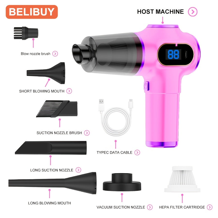 Aspiradora portátil para coche con succión y soplado 2 en 1, recargable con batería de litio