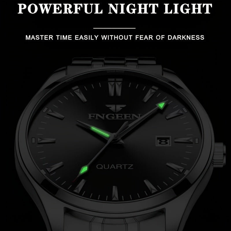 Erkaklar uchun kalendar funksiyali zamonaviy ish soati - nozik dizayn, ultra-ingichka Quartz harakati va zanglamaydigan po'latdan yasalgan tasma.