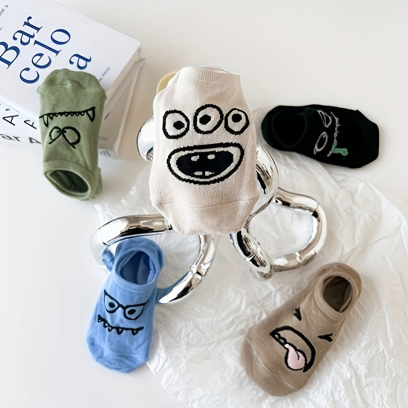 Women's Invisible Socks Pack of 5 Lightweight Comfortable Funny Expression Hosiery