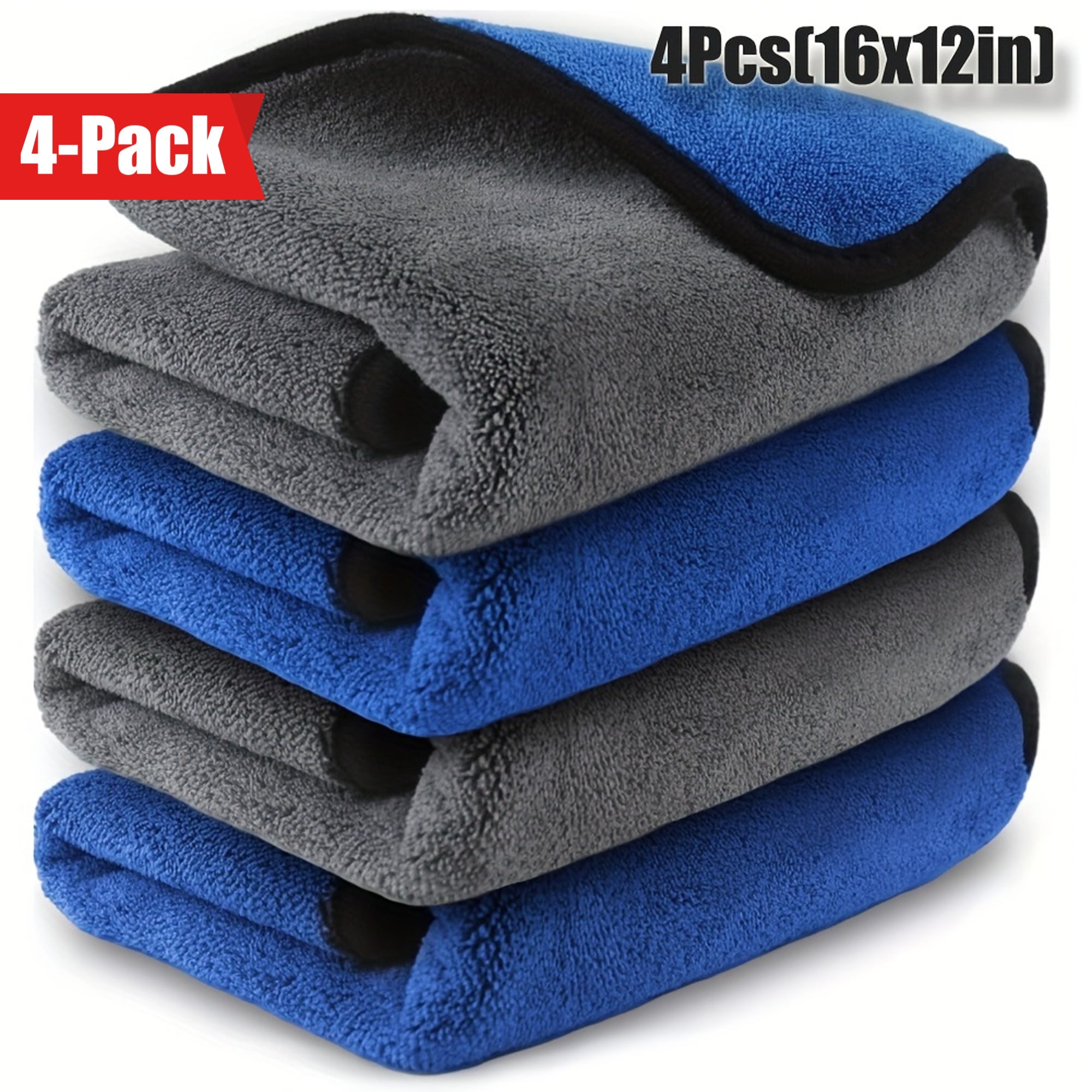 Paquete de 4 toallas de microfibra para coche, ultra gruesas, absorbentes y sin rayaduras