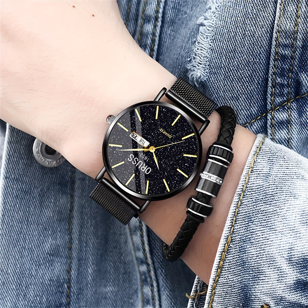 Men's Watch Dual Calendar Business Casual Leather Strap