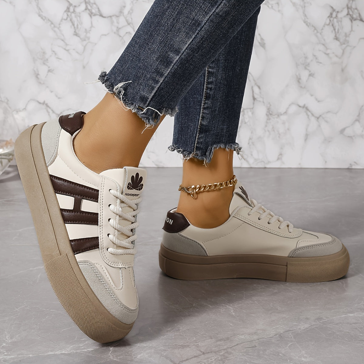 Women's Colorblock Sneakers with Lace-Up Closure and Soft Platform Sole