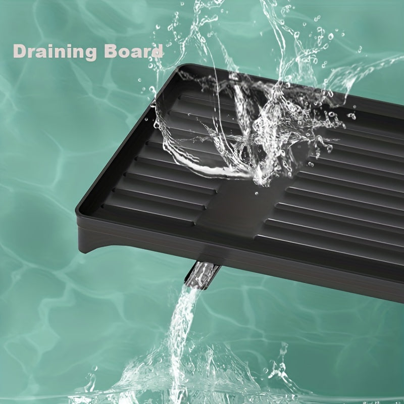 Estante de secado para platos sobre el fregadero, de 2 niveles, negro y blanco, organizador de encimera de cocina