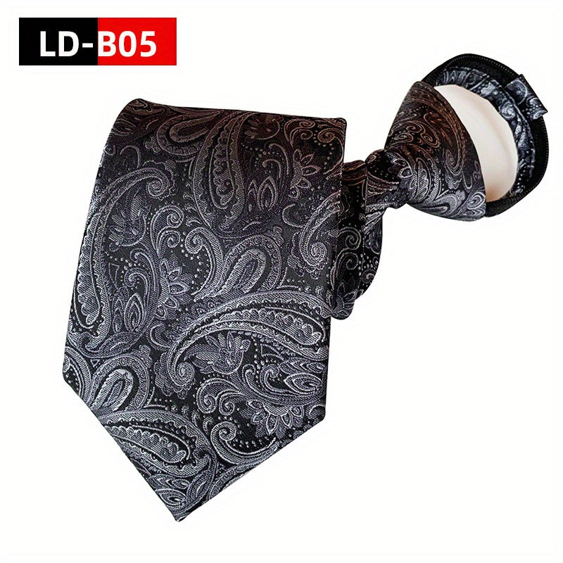 Men's Paisley Polyester Zipper Tie with Easy Pull Design in Spot Supply