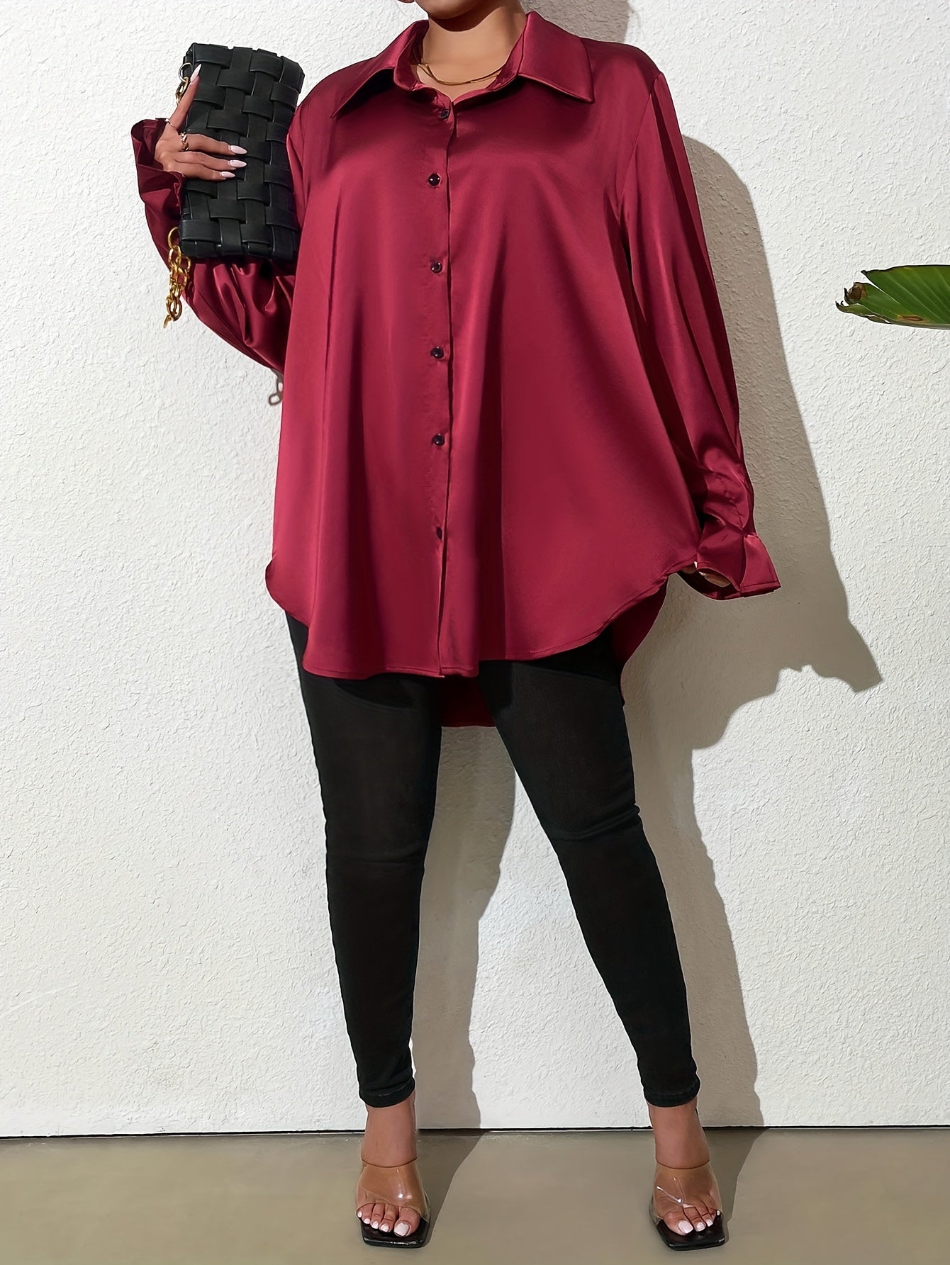 Women Black Long Sleeve Shirt Solid Color Office Blouse Versatile