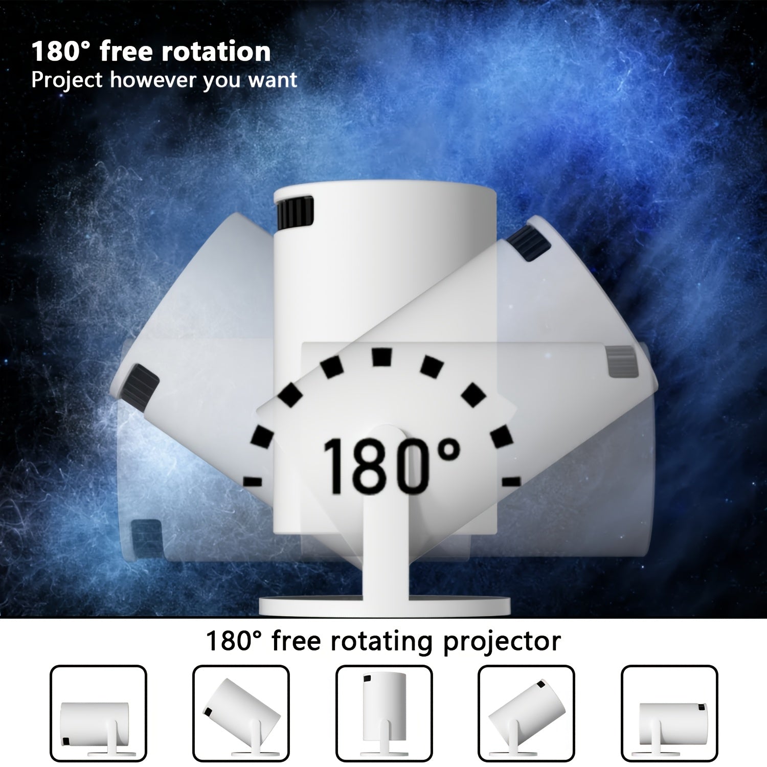 Portable HD Mini Projector with 180° Rotation, Smartphone Sharing, Built-in Speakers