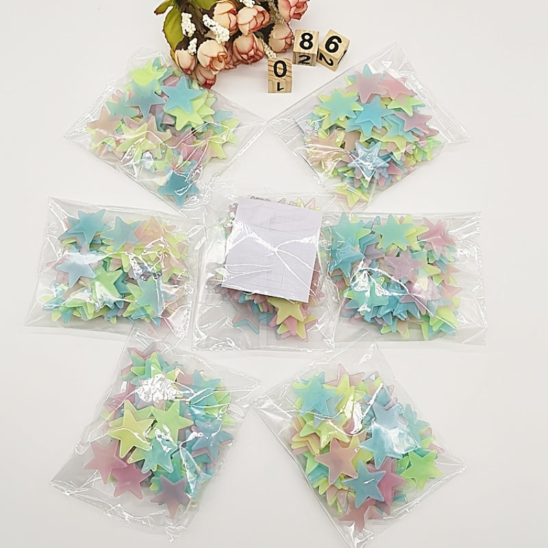 100 Pcs Luminous Star Wall Stickers for Bedroom Ceiling Decor Plastic Glitter