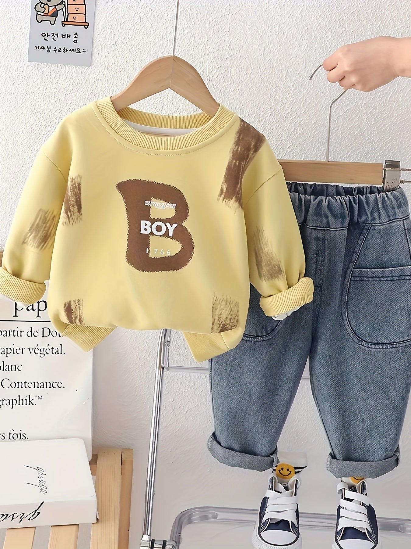 Boys' 2-Piece Outfit Long Sleeve Sweatshirt and Denim Pants Spring Fall Casual Kids Clothing