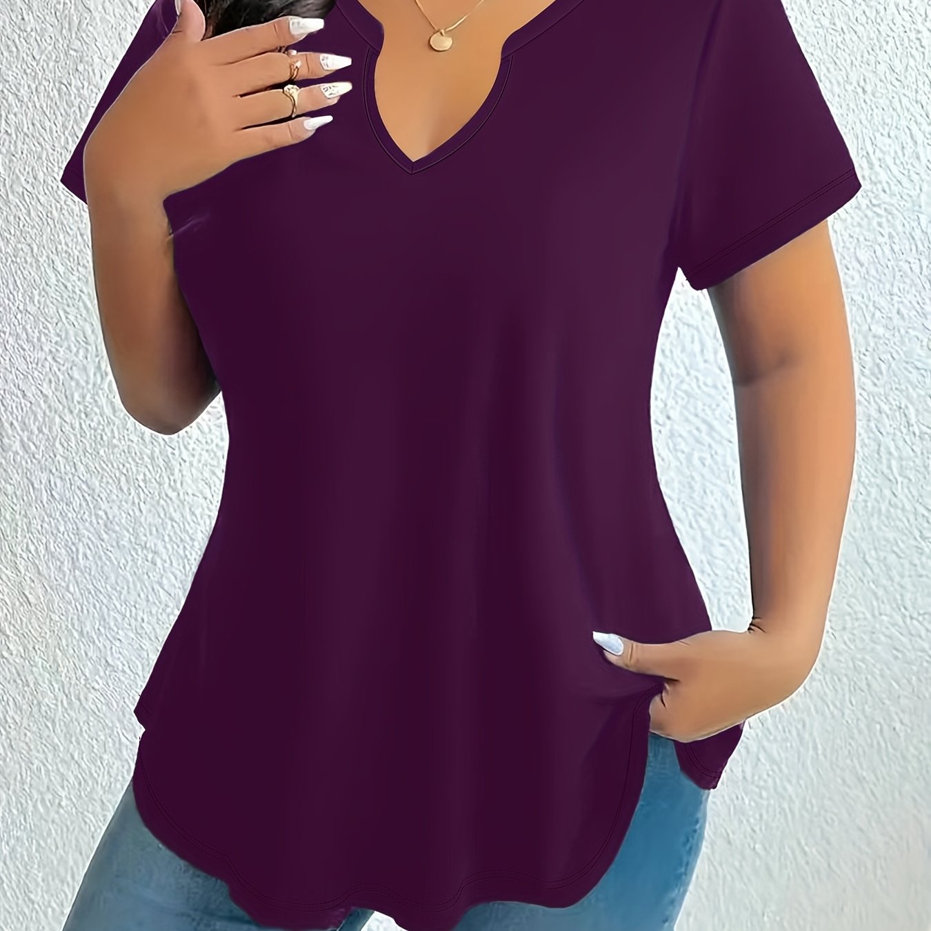 Plus Size Women's Teal Blouse Stretchy Stand-Up Collar Office Top