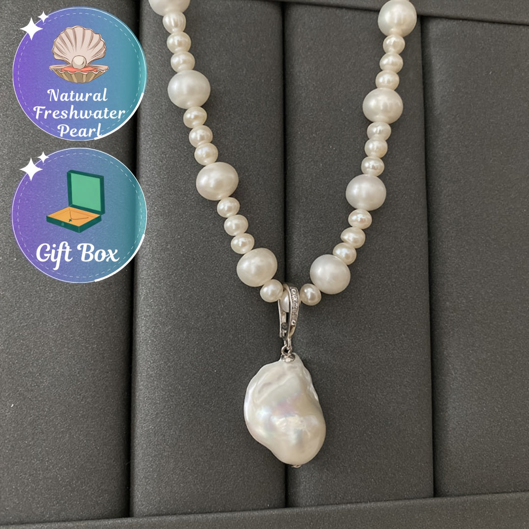 Freshwater Pearl Necklace with Adjustable Chain Baroque Style Beads for Special Occasions