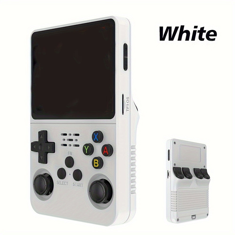 Retro Handheld Game Console 8.89cm IPS Screen Linux 64GB Emulator Rechargeable Battery in White Purple Transparent