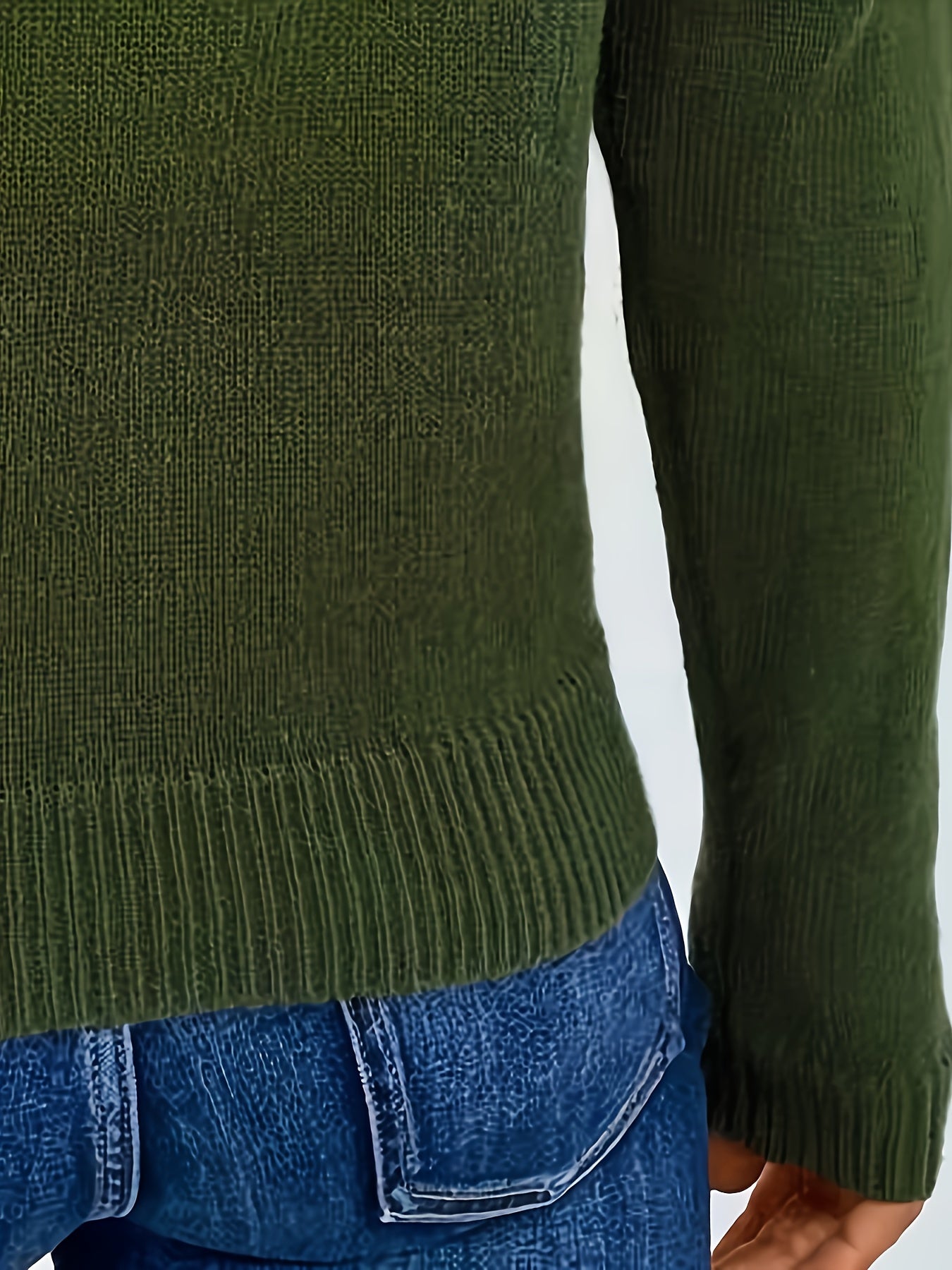 Plus-Size Women's Olive Green Ribbed Sweater Long Sleeve Pullover Casual Formal