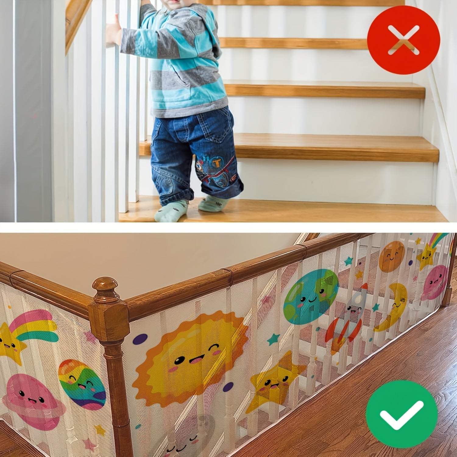 Goldcolin Bolalar Xavfsizlik Tarmog'i To'plami - Yulduz va Oy Dizayni bilan Zina va Balkon Himoyasi, Nontoksik Polyester Toladan Yasalgan