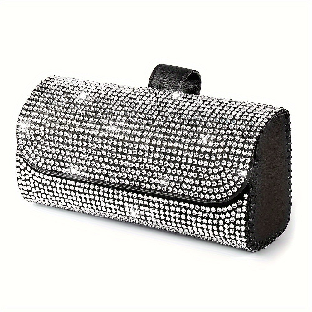 Unisex Sparkling PU Leather Car Glasses Holder Sun Visor Organizer