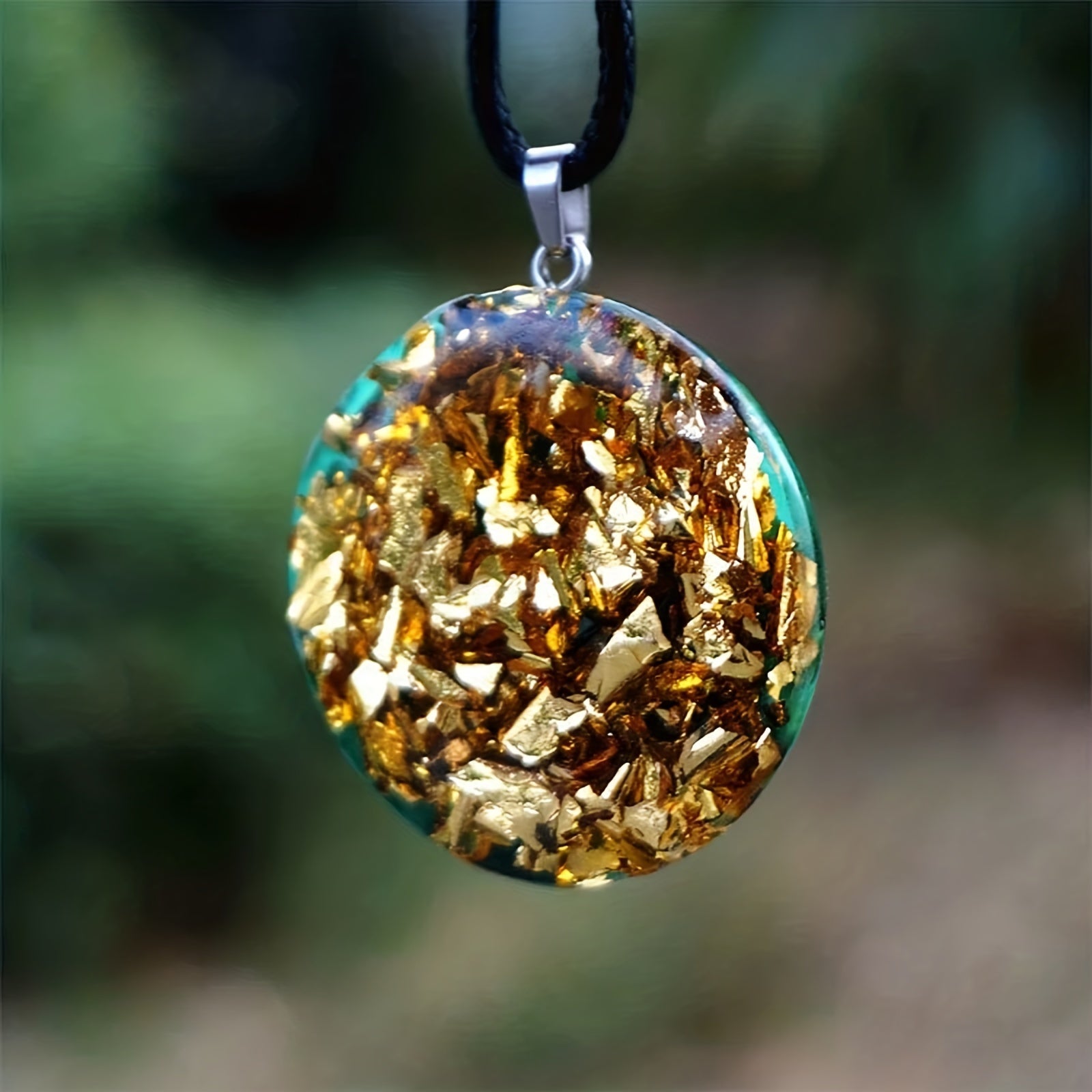 Orgonite Pendant Necklace with Malachite Chakra Energy and Sri Yantra Sacred Geometry for Healing Jewelry