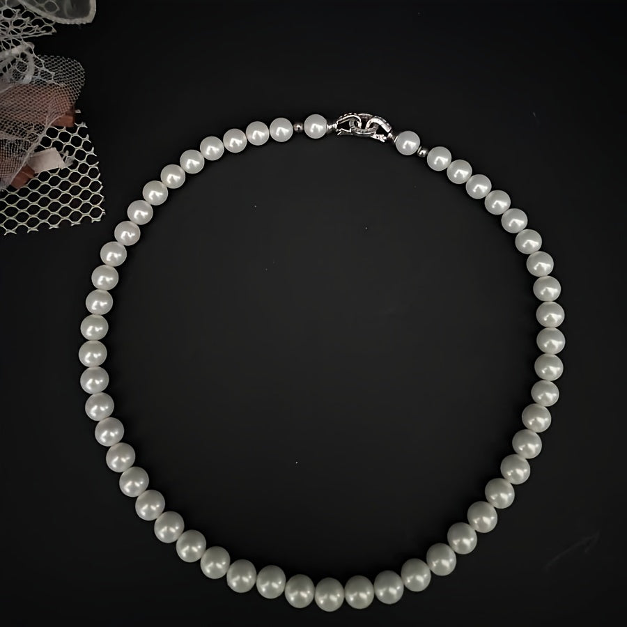 Unisex Freshwater Pearl Necklace 7-8mm Silver Round Buckle Elegant Gift Box