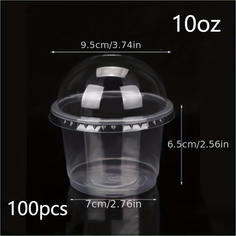 Plastic Dessert Cups with Dome Lids, 50-100 Pieces, Leak-Proof, Clear
