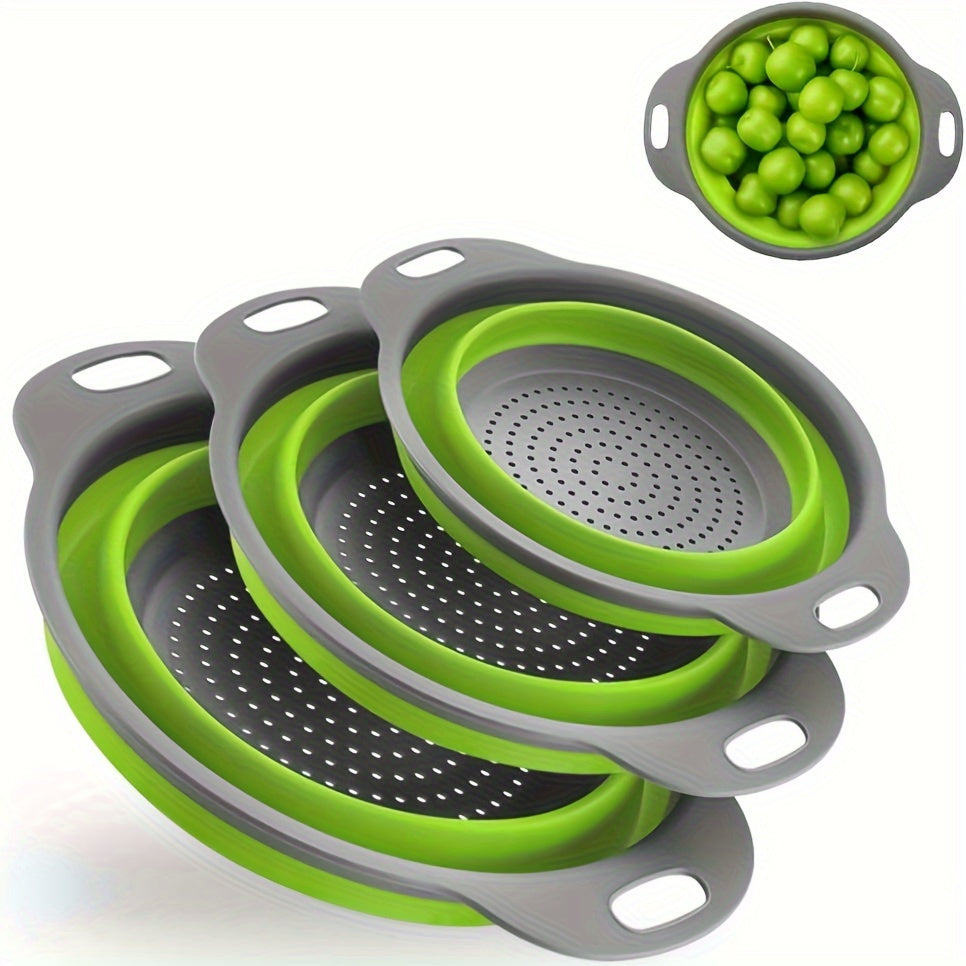 2 Pack Silicone Drain Basket Set Collapsible Funnels for Pasta Vegetables Fruits