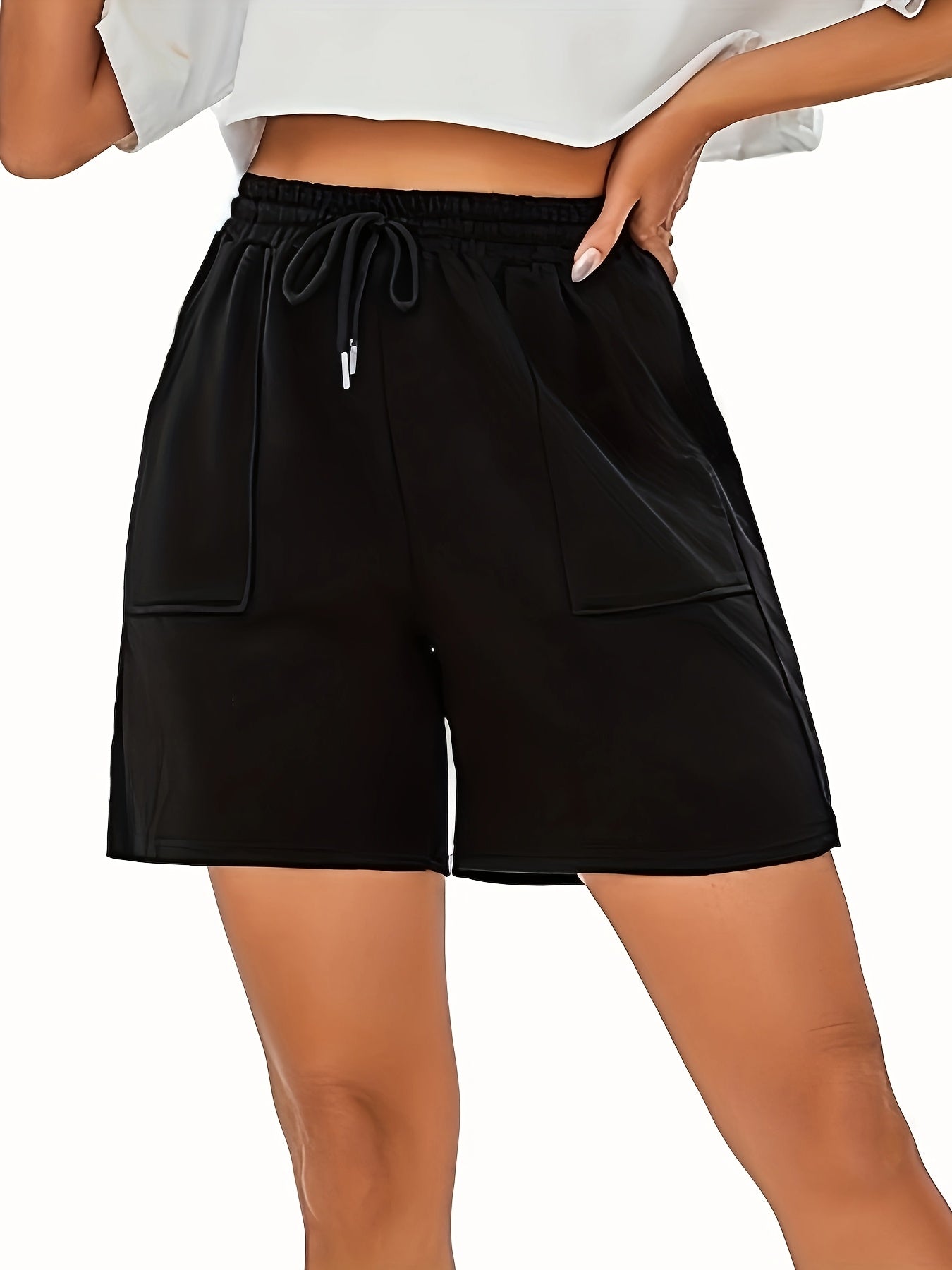 Plus Size Women's Casual Stretch Shorts with Pockets and Elastic Waist