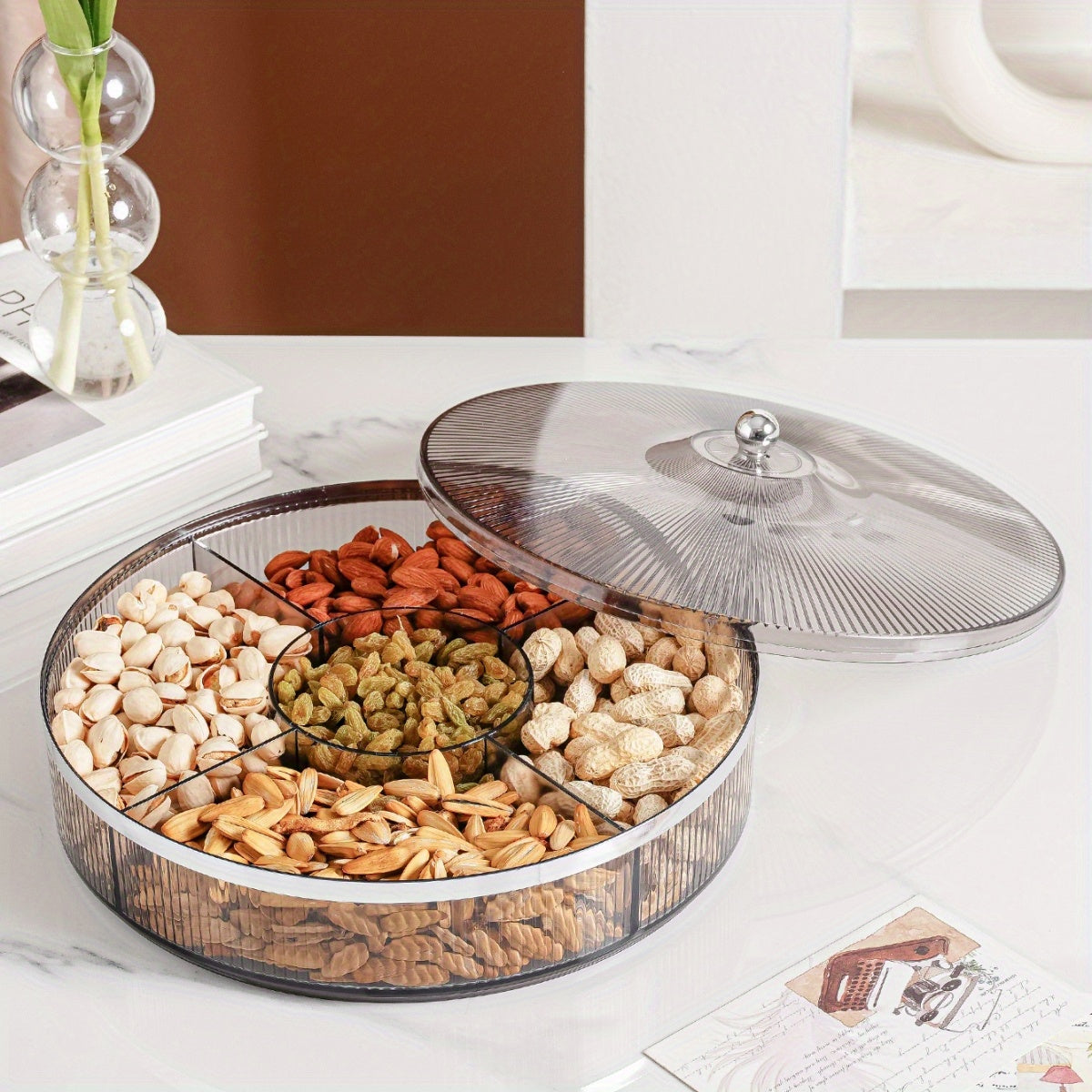 Servidor de caramelo Clear Amber Gray con tapa de 10.92in 28cm para fiestas, bodas y vacaciones