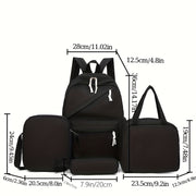 4 ta oddiy sayohat ruksaklari to'plami, bir rangda va katta sig'imga ega, maktab yoki sayohat uchun ideal.