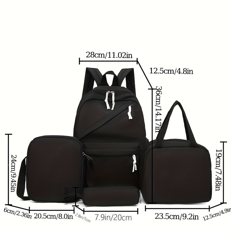 4 ta oddiy sayohat ruksaklari to'plami, bir rangda va katta sig'imga ega, maktab yoki sayohat uchun ideal.