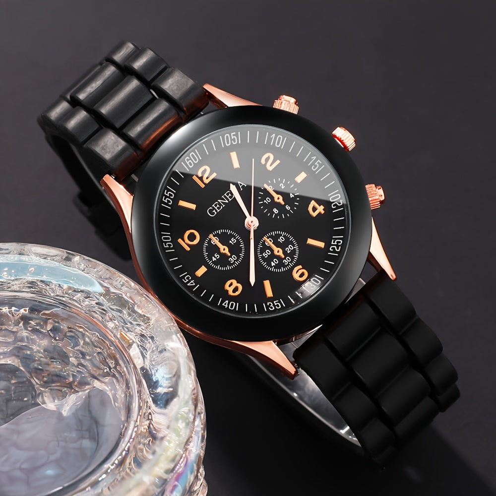 Set of 5 Women's Quartz Watches with Silicone Straps and Bracelets for Gift