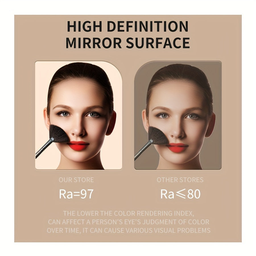 Yorug'likli egiluvchan go'zallik ko'zgusi, 3 ta rang variantlari, dimmable sensorli ekran, zaryadlanadigan LED chiroqlar va stol usti dizayni.