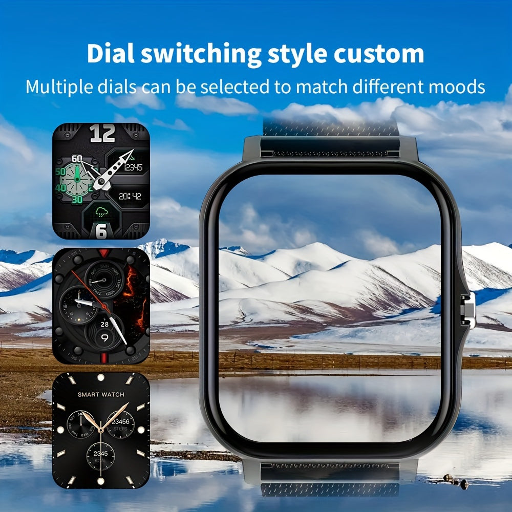 Men Women Alloy Smartwatch 1.83-Inch Touch Screen Sports Watch with Notifications