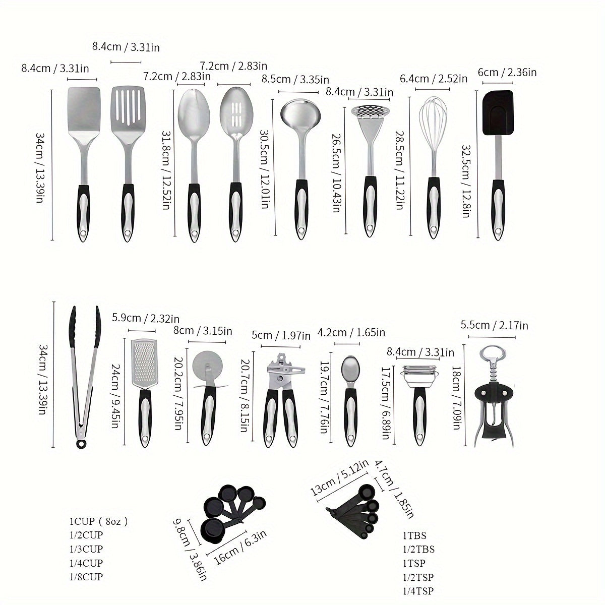 Set of 25 Stainless Steel Kitchen Utensils Non-Stick Cookware Safety Tools