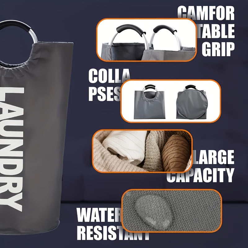 Large Waterproof Collapsible Laundry Basket with Soft Handle 90L Black Fabric Organizer