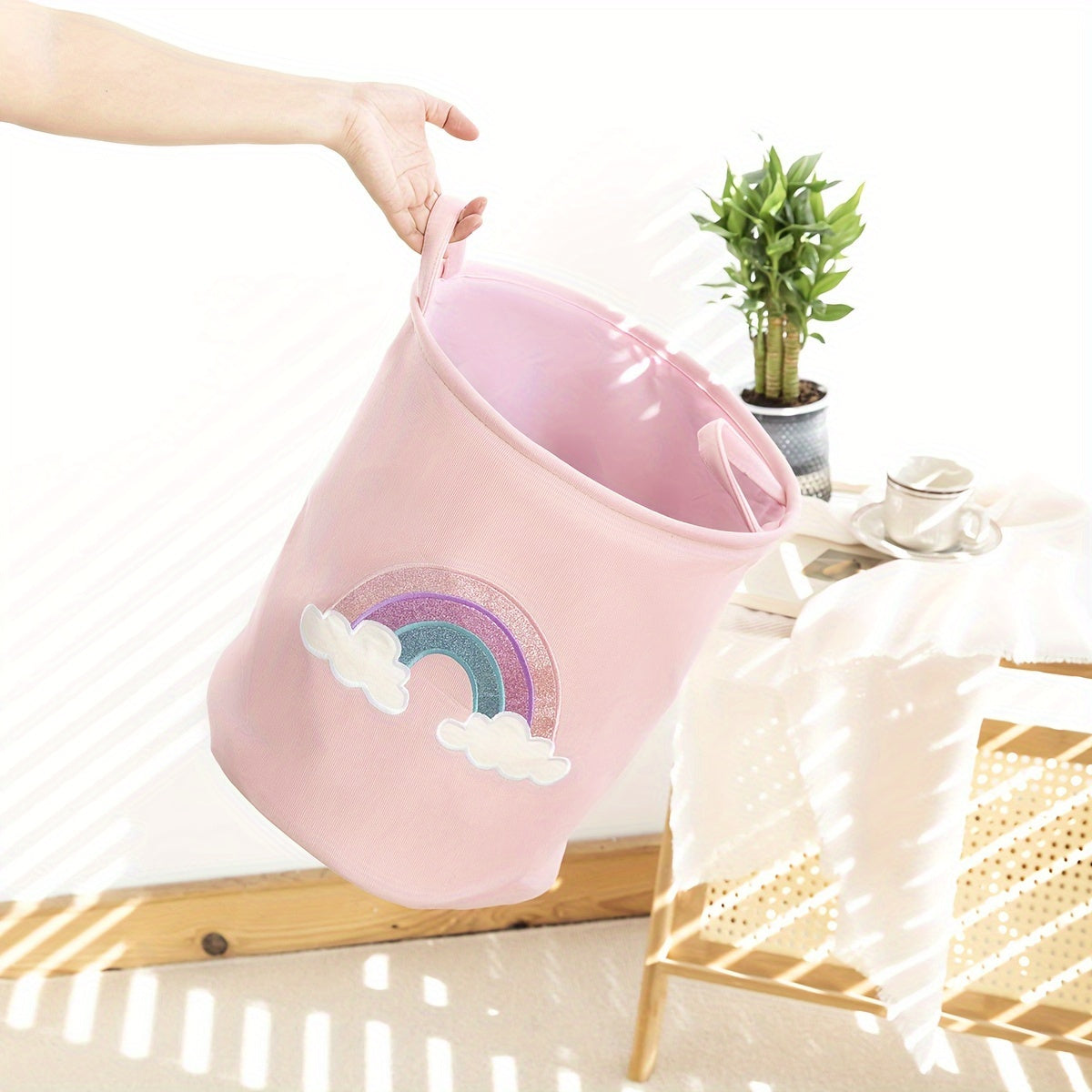 Pushti dumaloq kir yuvish savati, bolalar matosi saqlash idishi, uyda tartibga solish uchun ideal, hammomda, yotoqxona, yashash xonasi, yotoqxonada va uy bezatishda.