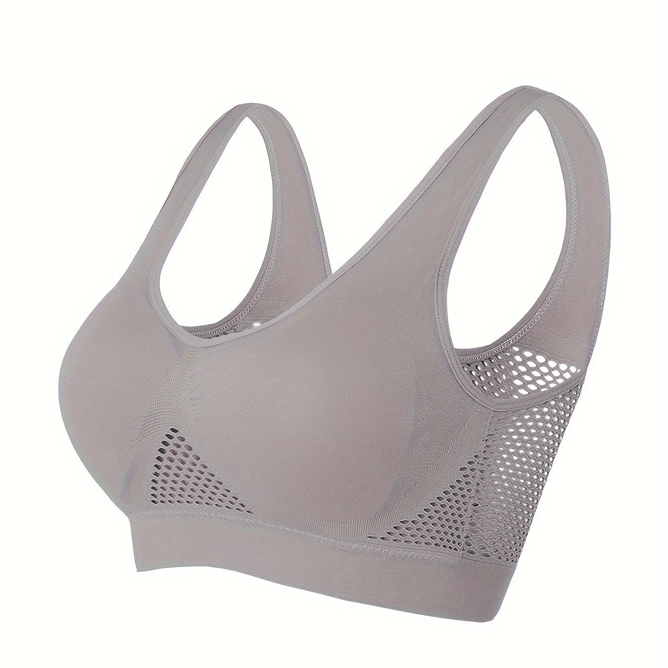 Plus Size Women's Breathable Mesh Wireless Padded Sports Bra Light Pink