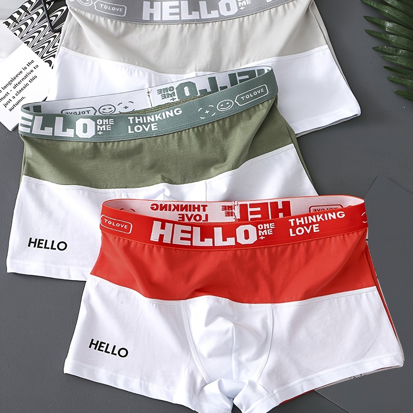 Men's Cotton Blend Boxer Briefs Set of 3 Color Block Breathable Casual Underwear