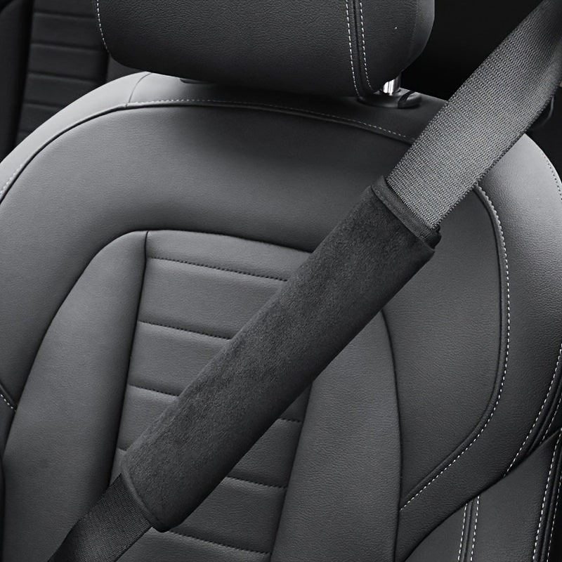 2pcs Black Plush Car Seat Belt Covers Breathable Comfort All-Season