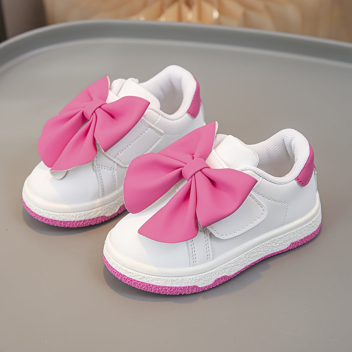 Girls White Shoes with Pink Bows for All-Season Casual Wear